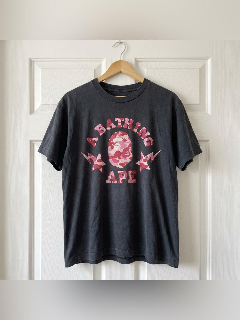 Bape A Bathing Ape Pink Camo Head Logo Black Streetwear Graphic T-Shirt